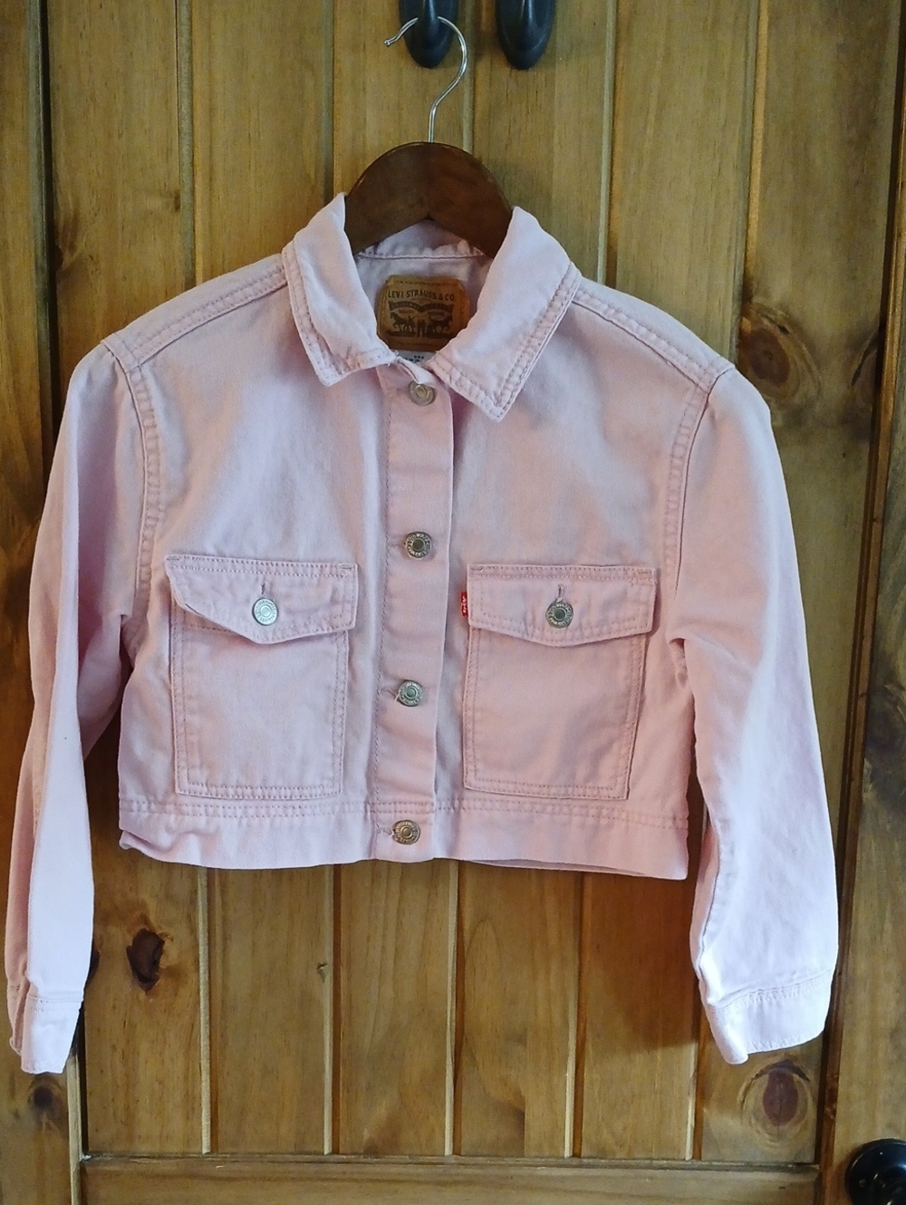 Girls Levi's Pink Cropped Denim Trucker Jacket - Medium 10/12